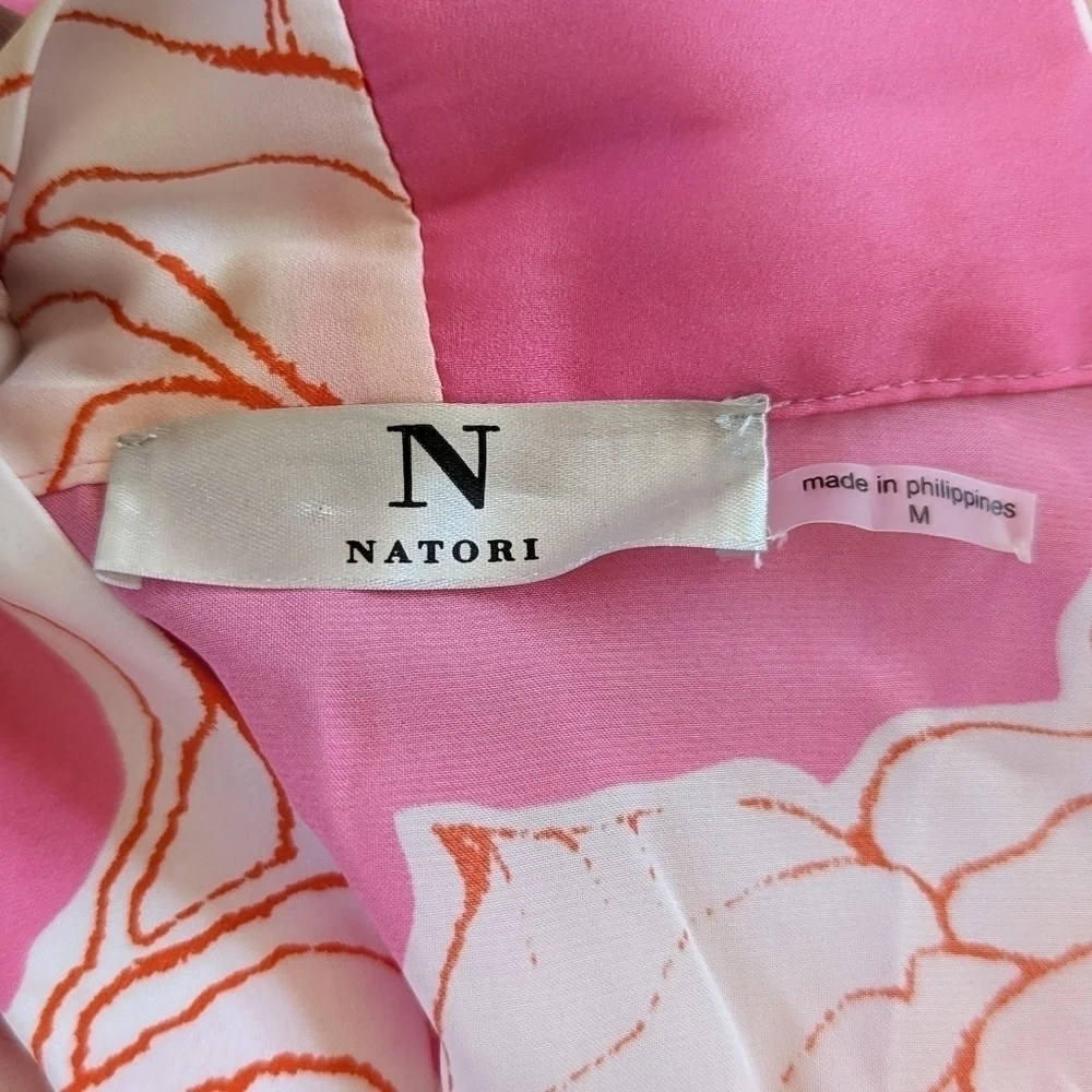 NATORI Nara Women’s Floral Belted Kimono Robe Pink White Peony Size M - Picture 4 of 15